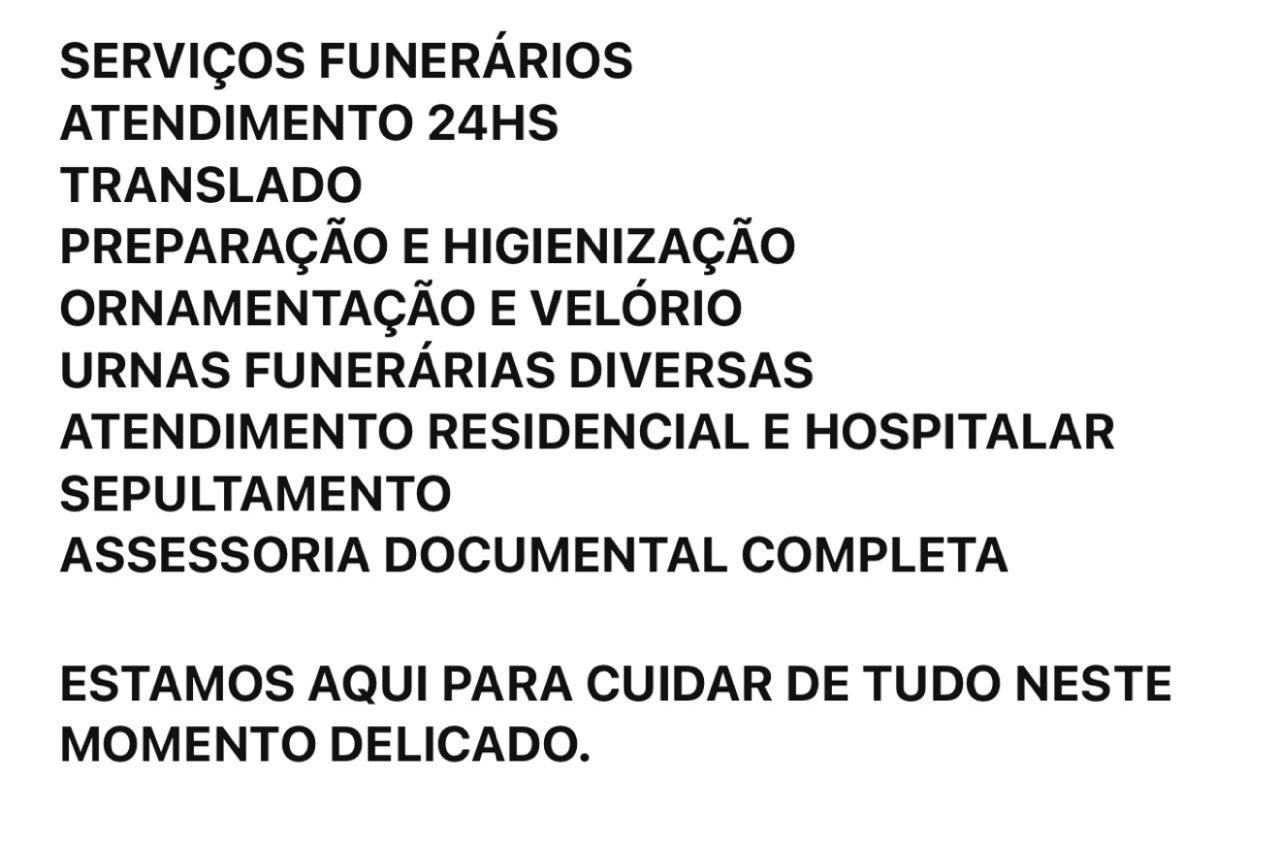 texto em fundo branco listando serviços funerários